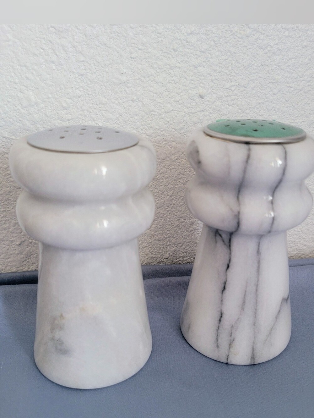 Vintage Marble Salt and Pepper Shakers - White Marble Finish